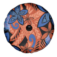 Plumeria Polynesian Pattern Spare Tire Cover Unique Fantasy Orange Blue