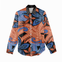 Plumeria Polynesian Pattern Women Casual Shirt Unique Fantasy Orange Blue LT01 - Polynesian Pride