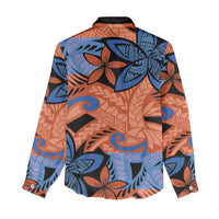 Plumeria Polynesian Pattern Women Casual Shirt Unique Fantasy Orange Blue LT01 - Polynesian Pride