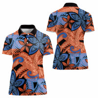 Plumeria Polynesian Pattern Women Polo Shirt Unique Fantasy Orange Blue
