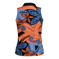 Plumeria Polynesian Pattern Women Sleeveless Polo Shirt Unique Fantasy Orange Blue LT01 - Polynesian Pride