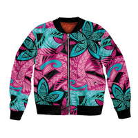 Plumeria Polynesian Pattern Bomber Jacket Unique Fantasy Pink Teal LT01 Unisex Pink - Polynesian Pride