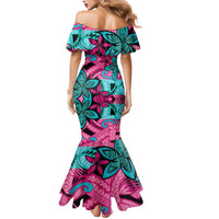 Plumeria Polynesian Pattern Mermaid Dress Unique Fantasy Pink Teal LT01 - Polynesian Pride