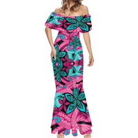Plumeria Polynesian Pattern Mermaid Dress Unique Fantasy Pink Teal LT01 - Polynesian Pride