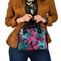 Plumeria Polynesian Pattern Shoulder Handbag Unique Fantasy Pink Teal