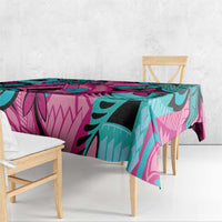 Plumeria Polynesian Pattern Tablecloth Unique Fantasy Pink Teal