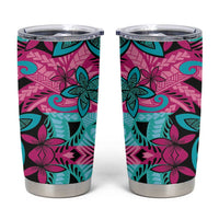 Plumeria Polynesian Pattern Tumbler Cup Unique Fantasy Pink Teal
