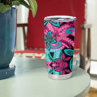 Plumeria Polynesian Pattern Tumbler Cup Unique Fantasy Pink Teal