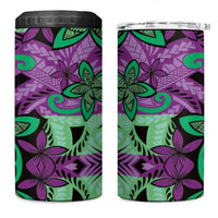 Plumeria Polynesian Pattern 4 in 1 Can Cooler Tumbler Unique Fantasy Purple Green