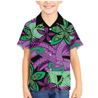 Plumeria Polynesian Pattern Family Matching Mermaid Dress and Hawaiian Shirt Unique Fantasy Purple Green LT01 Son's Shirt Purple - Polynesian Pride