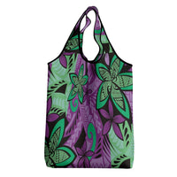 Plumeria Polynesian Pattern Grocery Bag Unique Fantasy Purple Green