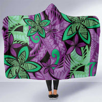 Plumeria Polynesian Pattern Hooded Blanket Unique Fantasy Purple Green