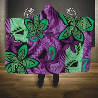Plumeria Polynesian Pattern Hooded Blanket Unique Fantasy Purple Green