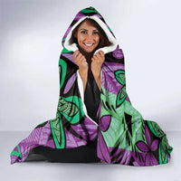 Plumeria Polynesian Pattern Hooded Blanket Unique Fantasy Purple Green