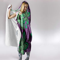 Plumeria Polynesian Pattern Hooded Blanket Unique Fantasy Purple Green