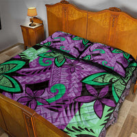 Plumeria Polynesian Pattern Quilt Bed Set Unique Fantasy Purple Green