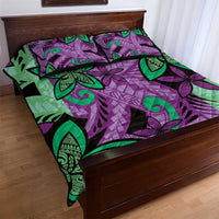 Plumeria Polynesian Pattern Quilt Bed Set Unique Fantasy Purple Green