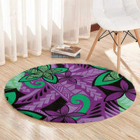 Plumeria Polynesian Pattern Round Carpet Unique Fantasy Purple Green LT01 - Polynesian Pride