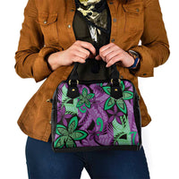 Plumeria Polynesian Pattern Shoulder Handbag Unique Fantasy Purple Green