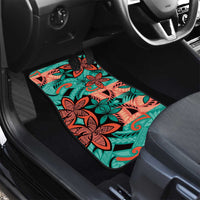 Plumeria Polynesian Pattern Car Mats Unique Fantasy Teal Orange