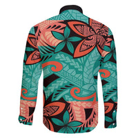 Plumeria Polynesian Pattern Family Matching Short Sleeve Bodycon Dress and Hawaiian Shirt Unique Fantasy Teal Orange LT01 - Polynesian Pride