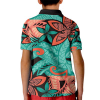 Plumeria Polynesian Pattern Kid Polo Shirt Unique Fantasy Teal Orange
