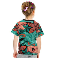 Plumeria Polynesian Pattern Kid T Shirt Unique Fantasy Teal Orange
