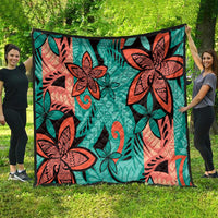 Plumeria Polynesian Pattern Quilt Unique Fantasy Teal Orange