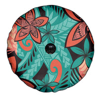 Plumeria Polynesian Pattern Spare Tire Cover Unique Fantasy Teal Orange