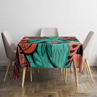Plumeria Polynesian Pattern Tablecloth Unique Fantasy Teal Orange