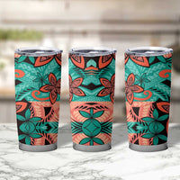 Plumeria Polynesian Pattern Tumbler Cup Unique Fantasy Teal Orange