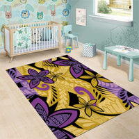 Plumeria Polynesian Pattern Area Rug Unique Fantasy Yellow Purple