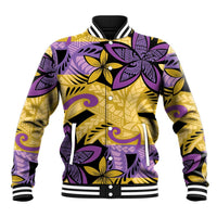 Plumeria Polynesian Pattern Baseball Jacket Unique Fantasy Yellow Purple