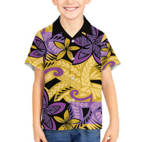 Plumeria Polynesian Pattern Family Matching Off The Shoulder Long Sleeve Dress and Hawaiian Shirt Unique Fantasy Yellow Purple LT01 Son's Shirt Yellow - Polynesian Pride