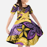 Plumeria Polynesian Pattern Family Matching Short Sleeve Bodycon Dress and Hawaiian Shirt Unique Fantasy Yellow Purple LT01 Daughter's Dress Yellow - Polynesian Pride