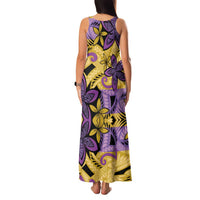 Plumeria Polynesian Pattern Family Matching Tank Maxi Dress and Hawaiian Shirt Unique Fantasy Yellow Purple
