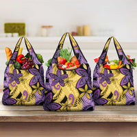 Plumeria Polynesian Pattern Grocery Bag Unique Fantasy Yellow Purple