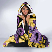 Plumeria Polynesian Pattern Hooded Blanket Unique Fantasy Yellow Purple