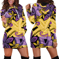 Plumeria Polynesian Pattern Hoodie Dress Unique Fantasy Yellow Purple