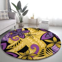 Plumeria Polynesian Pattern Round Carpet Unique Fantasy Yellow Purple LT01 - Polynesian Pride