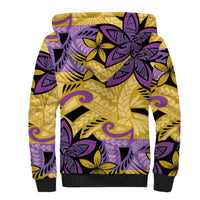 Plumeria Polynesian Pattern Sherpa Hoodie Unique Fantasy Yellow Purple