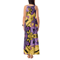 Plumeria Polynesian Pattern Tank Maxi Dress Unique Fantasy Yellow Purple