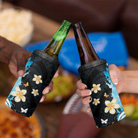 Blue Grunge Polynesian Pattern 4 in 1 Can Cooler Tumbler Plumeria Floral