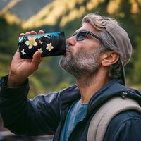 Blue Grunge Polynesian Pattern 4 in 1 Can Cooler Tumbler Plumeria Floral