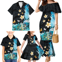 Blue Grunge Polynesian Pattern Family Matching Mermaid Dress and Hawaiian Shirt Plumeria Floral LT01 - Polynesian Pride