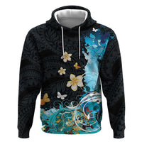 Blue Grunge Polynesian Pattern Hoodie Plumeria Floral