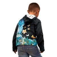 Blue Grunge Polynesian Pattern Kid Hoodie Plumeria Floral