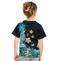 Blue Grunge Polynesian Pattern Kid T Shirt Plumeria Floral