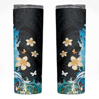 Blue Grunge Polynesian Pattern Skinny Tumbler Plumeria Floral LT01 Blue - Polynesian Pride