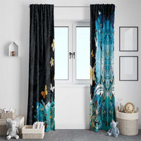 Blue Grunge Polynesian Pattern Window Curtain Plumeria Floral